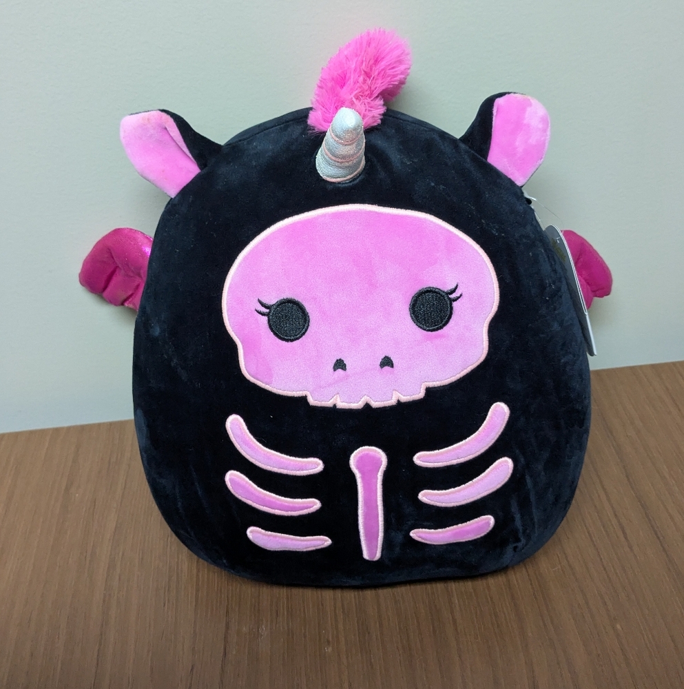 12" Hexla Unicorn Skeleton Squishmallow Plush Black and Pink